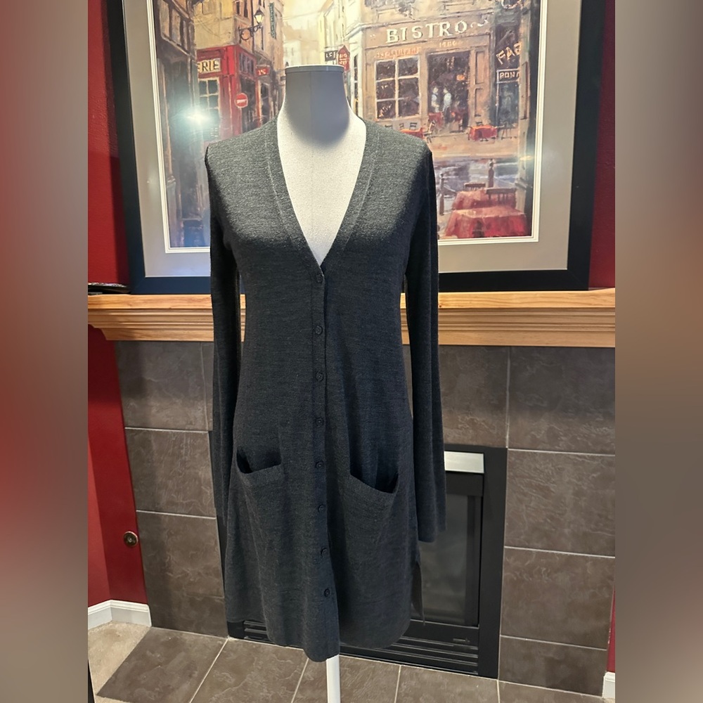 LOFT Charcoal Button-Up Cardigan